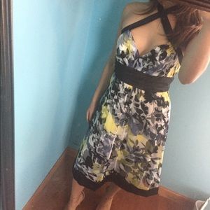 Intrigue halter empire waist black floral dress